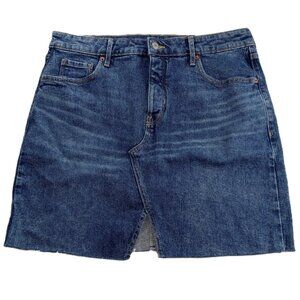 Old Navy Women's Higher High Rise Marcia Denim Skirt Size 12 Raw Hem Button Fly